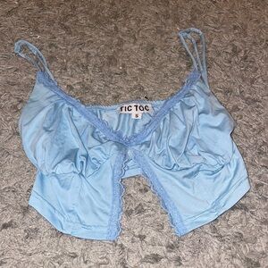 Light Blue Lace Trim Crop Top
